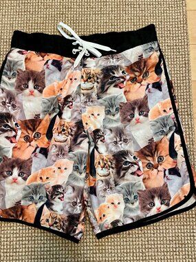 Bioworld Men's Kitty Cat Swimtrunks Funny Gag Unique Size Large GOOD